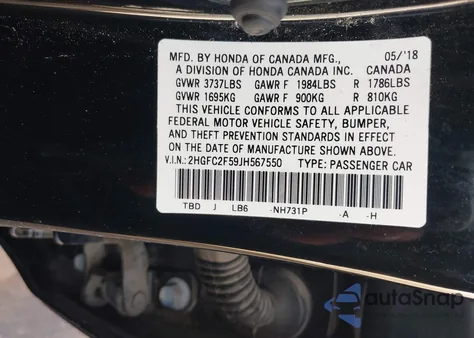 2018 Honda Civic Lx from USA, damaged, VIN 2HGFC2F59JH567550